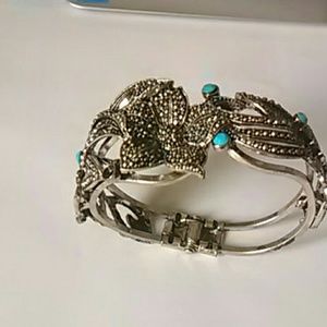 Silver Bracelet with jade stones.